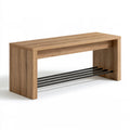 Banc à chaussures avec assise rembourrée en bois finition chêne, coloris brun clair