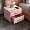 Table de chevet murale en cuir à deux tiroirs, coloris rose