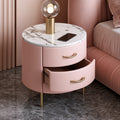 Table de chevet murale en cuir à deux tiroirs, coloris rose