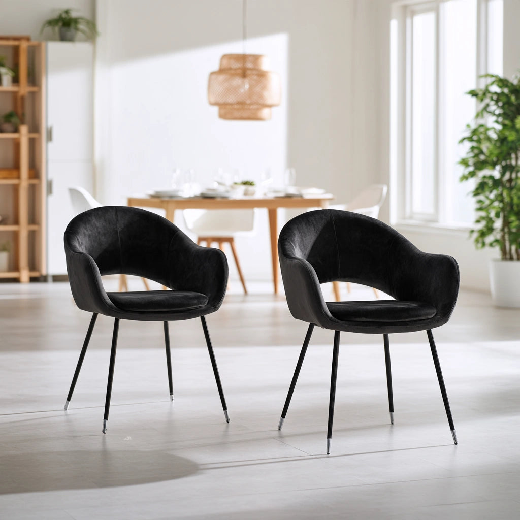 Chaise de salle à manger en velours, coloris noir
